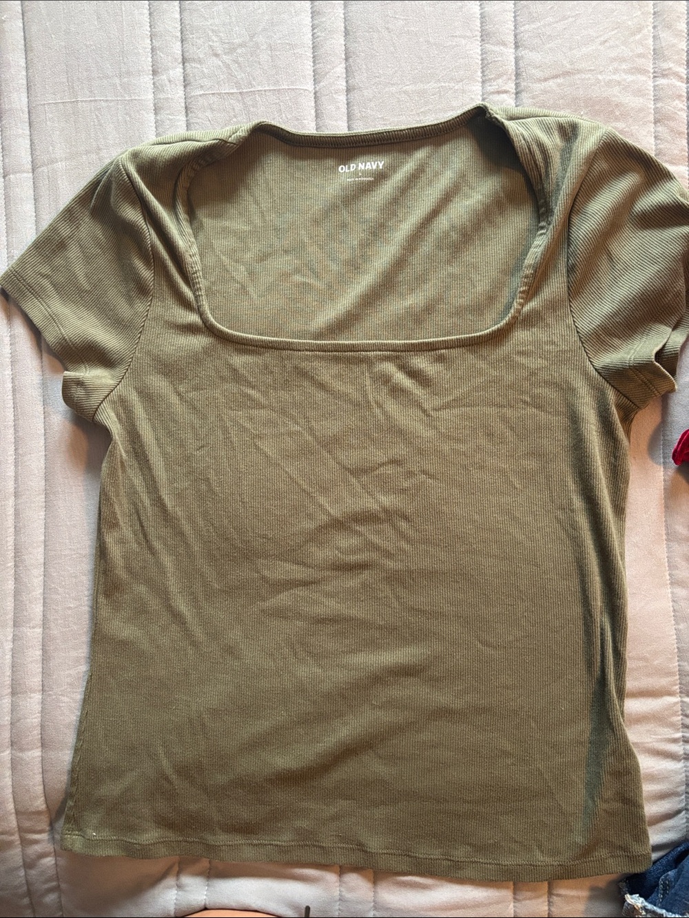 Old Navy Olive Green Square Neck Short Sleeve Top